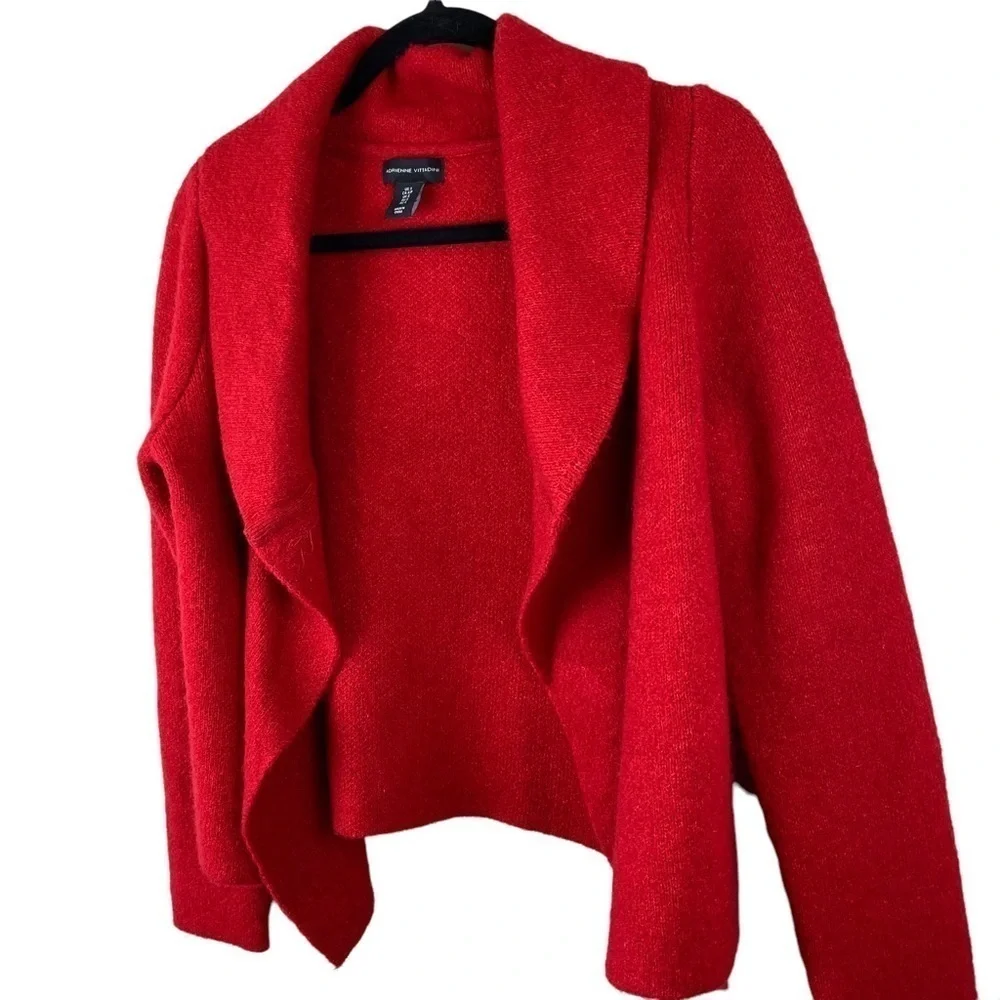 Adrienne Vittadini Open Front Red Shaw Collar Wool Blend Sweater Jacket Sz‎ S